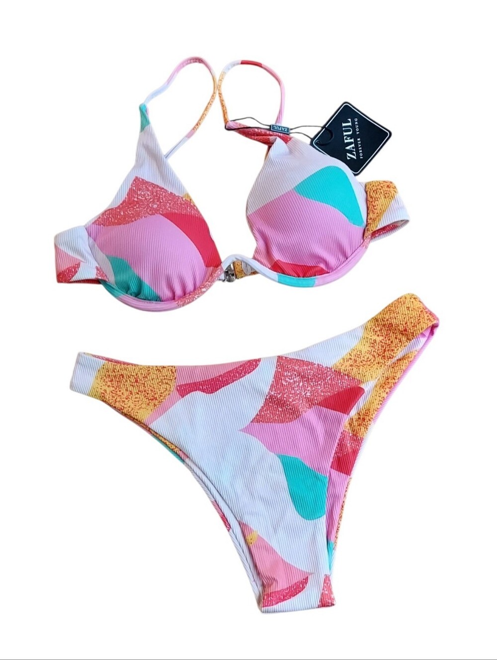 Zaful Pink Multicolor Abstract Bikini Set Size SMALL- NWT